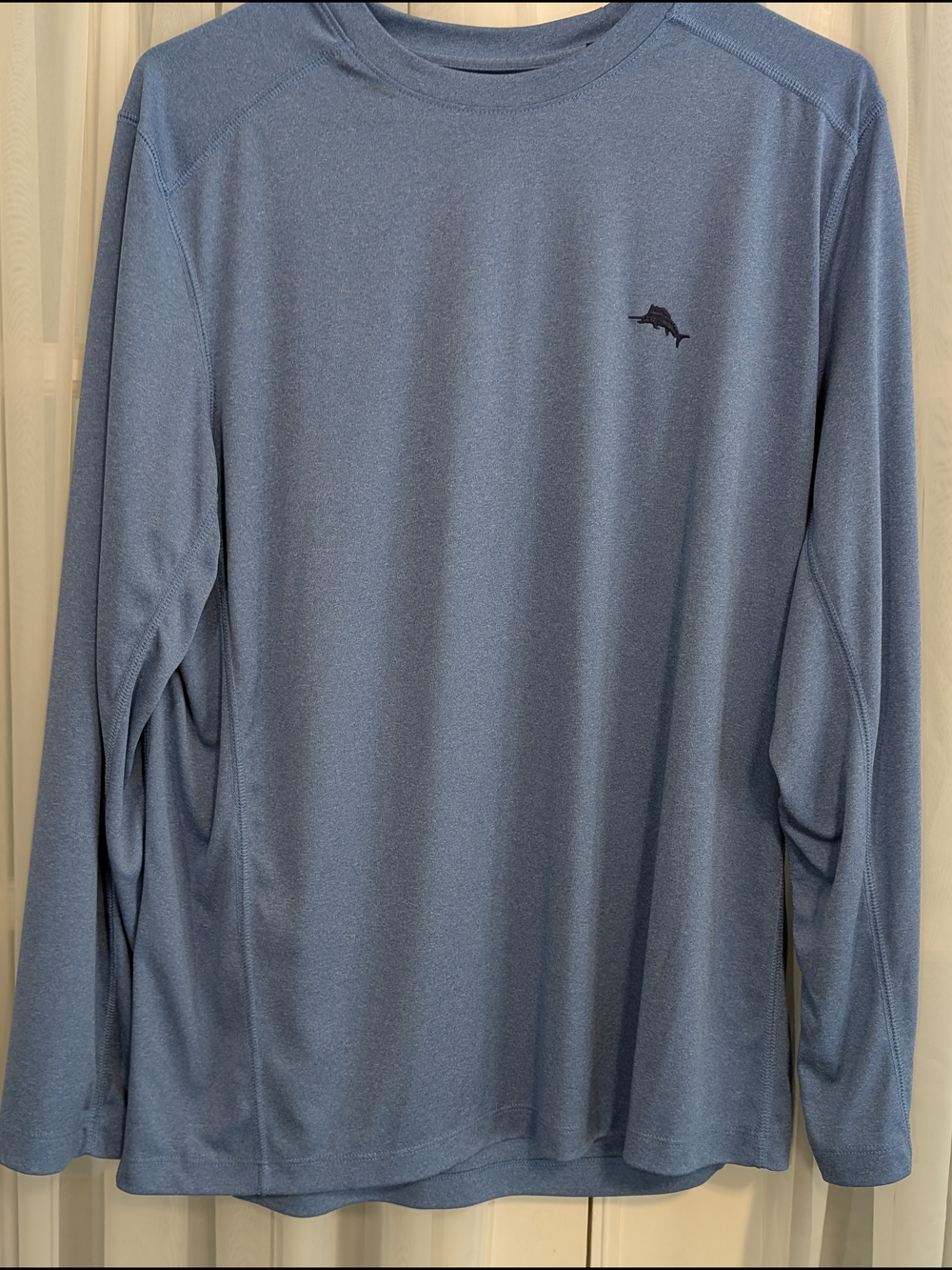 Tommy Bahama Heathered Blue Long Sleeve Shirt with Marlin Logo. EUC - Like New